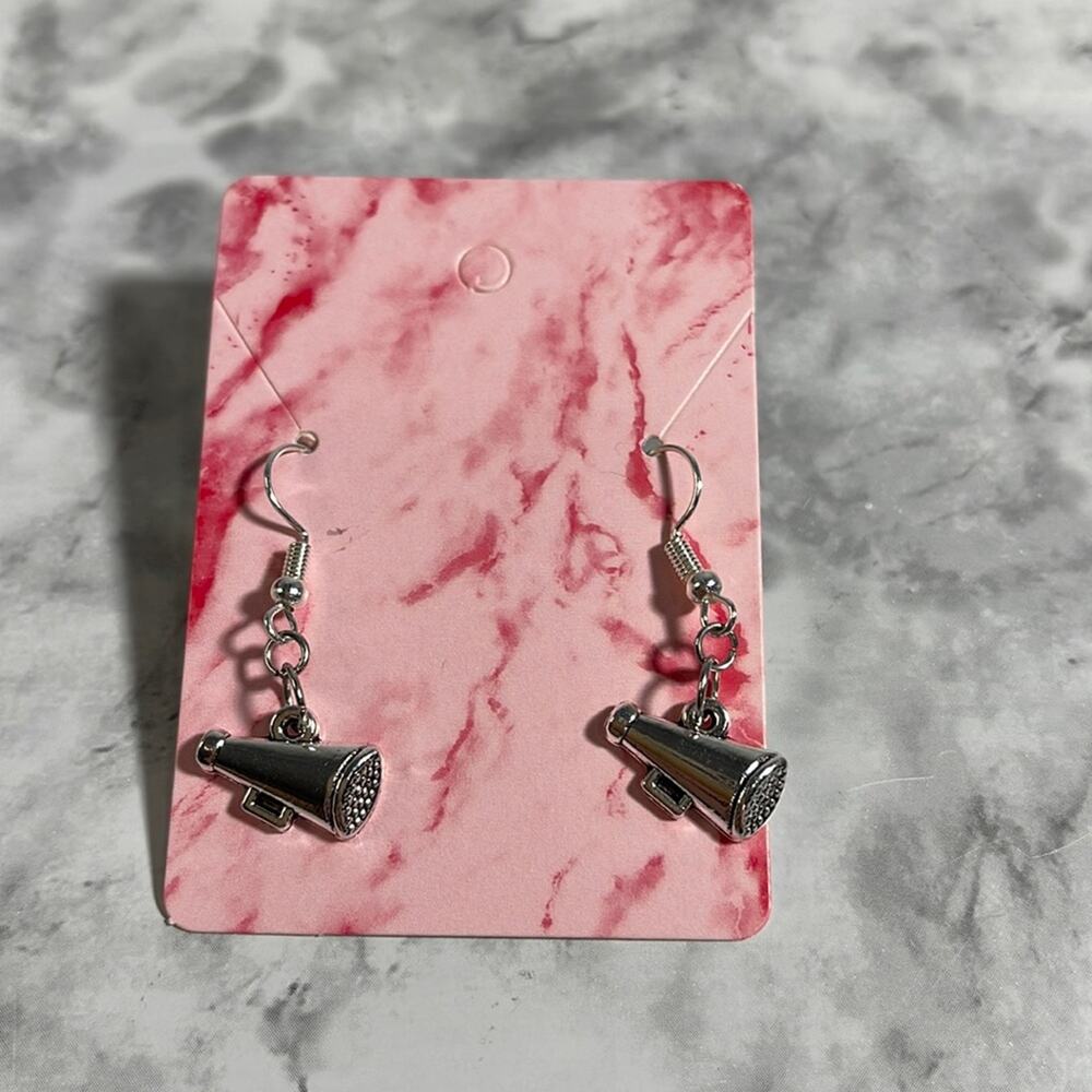Handcrafted Silver Cheer Megaphone Dangle Earrings